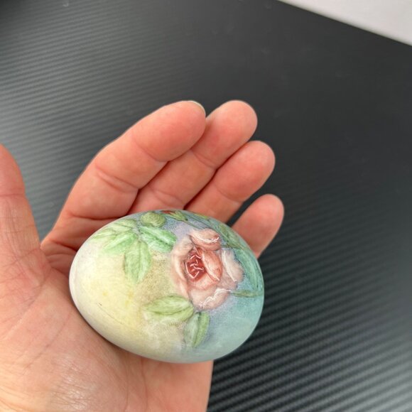 Vintage Porcelain Hand Painted Pink Rose Egg Easter Floral - Picture 8 of 10